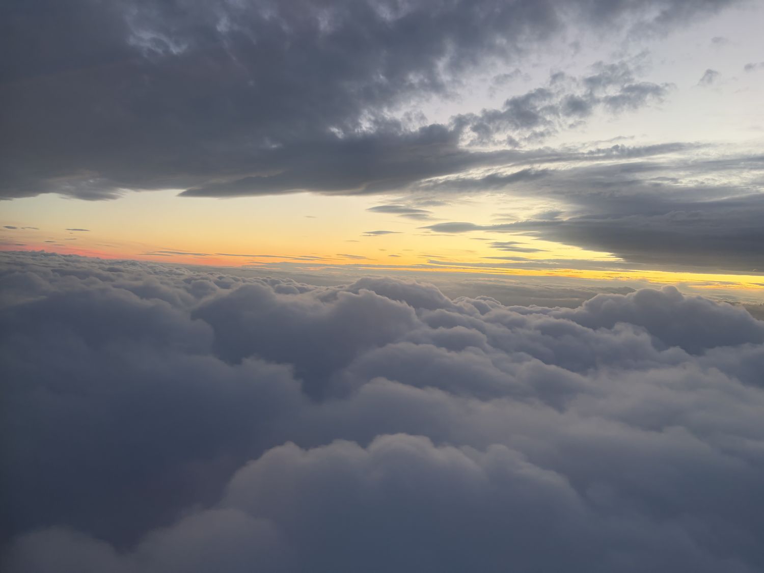 Somewhere over Europe, about an hour late.