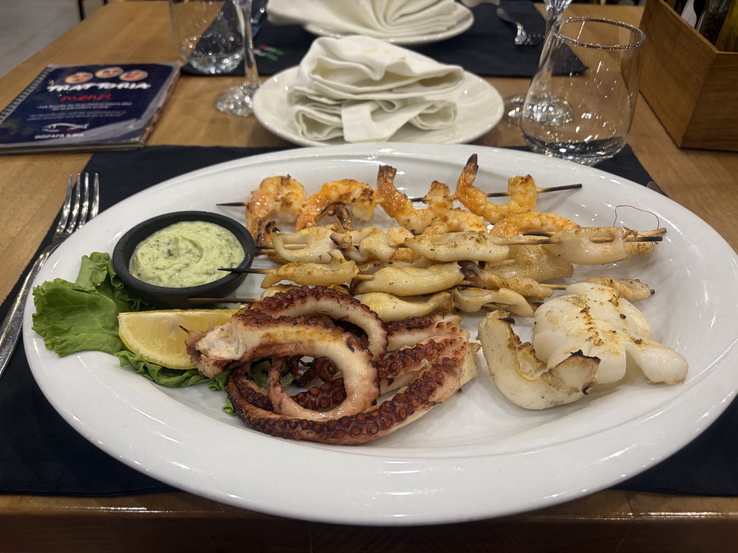 Grilled seafood at Trattoria Meloni.